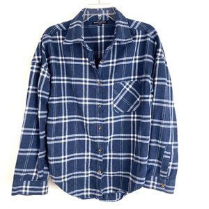 Brandy Melville blue white Flannel plaid shirt long sleeve OSFM button up